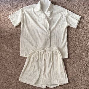 Cream Textured Short Sleeve Set
